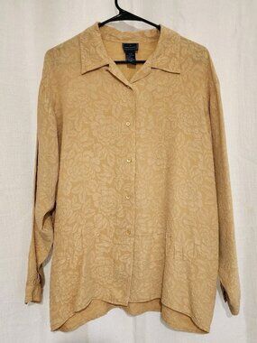 Daniel Hechter Women's Blouse 100% Silk Long Sleeve Button Up Brown Size Large